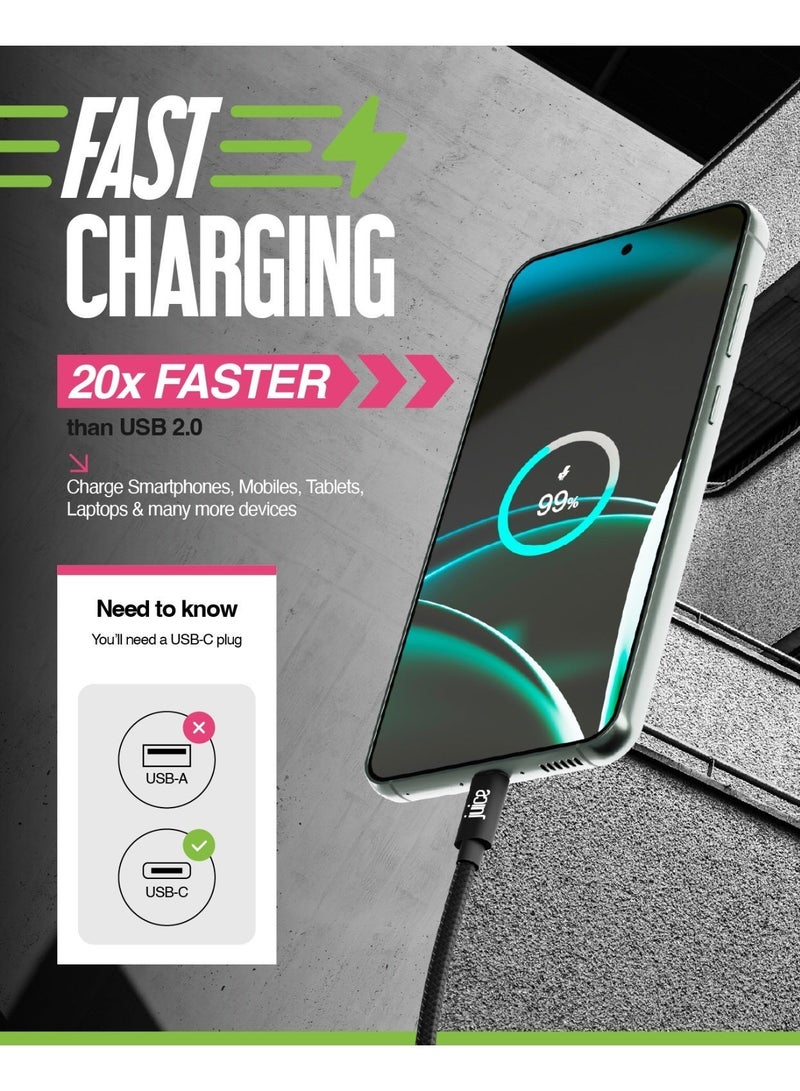 جوس كابل JUICE USB-C إلى USB-C، يدعم الشحن السريع ونقل البيانات، مزود بموصلات قابلة للعكس، مصنوع من مادة TPE، متوافق مع iPhone 17 و16 و15، وiPad Pro، وأجهزة Samsung وGoogle والمزيد، مضفر لمتانة إضافية، بطول 2 متر، باللون الأسود. - Image 3